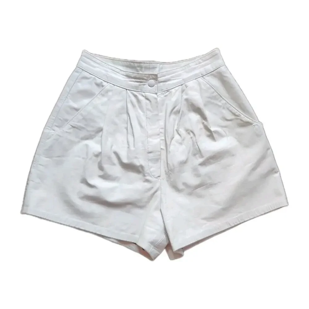 Vintage S&U Leather Fashions White Leather Mom Shorts High Waist 25” Waist